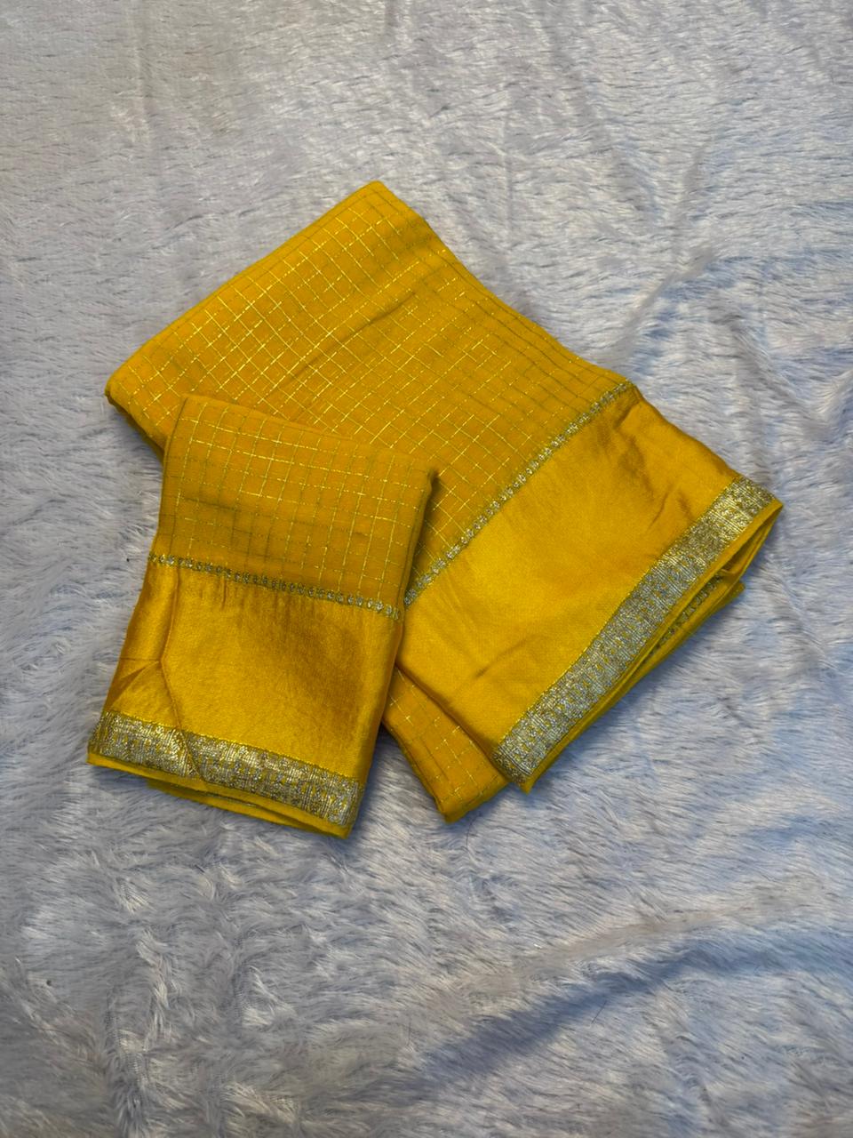 Gratifying Festive Wear Pure Viscose Georgette Small Chex Design With Satin Border Fancy Saree For Women