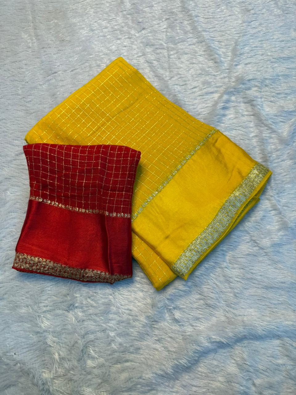 Gratifying Festive Wear Pure Viscose Georgette Small Chex Design With Satin Border Fancy Saree For Women