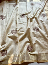 Load image into Gallery viewer, Attractive Festive Wear Golden Colour Soft Tussar Silk Embroidery Work n Jacquard Border With Rich Pallu Tussel Work Fancy Designer Saree
