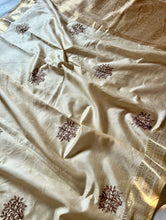 Load image into Gallery viewer, Attractive Festive Wear Golden Colour Soft Tussar Silk Embroidery Work n Jacquard Border With Rich Pallu Tussel Work Fancy Designer Saree
