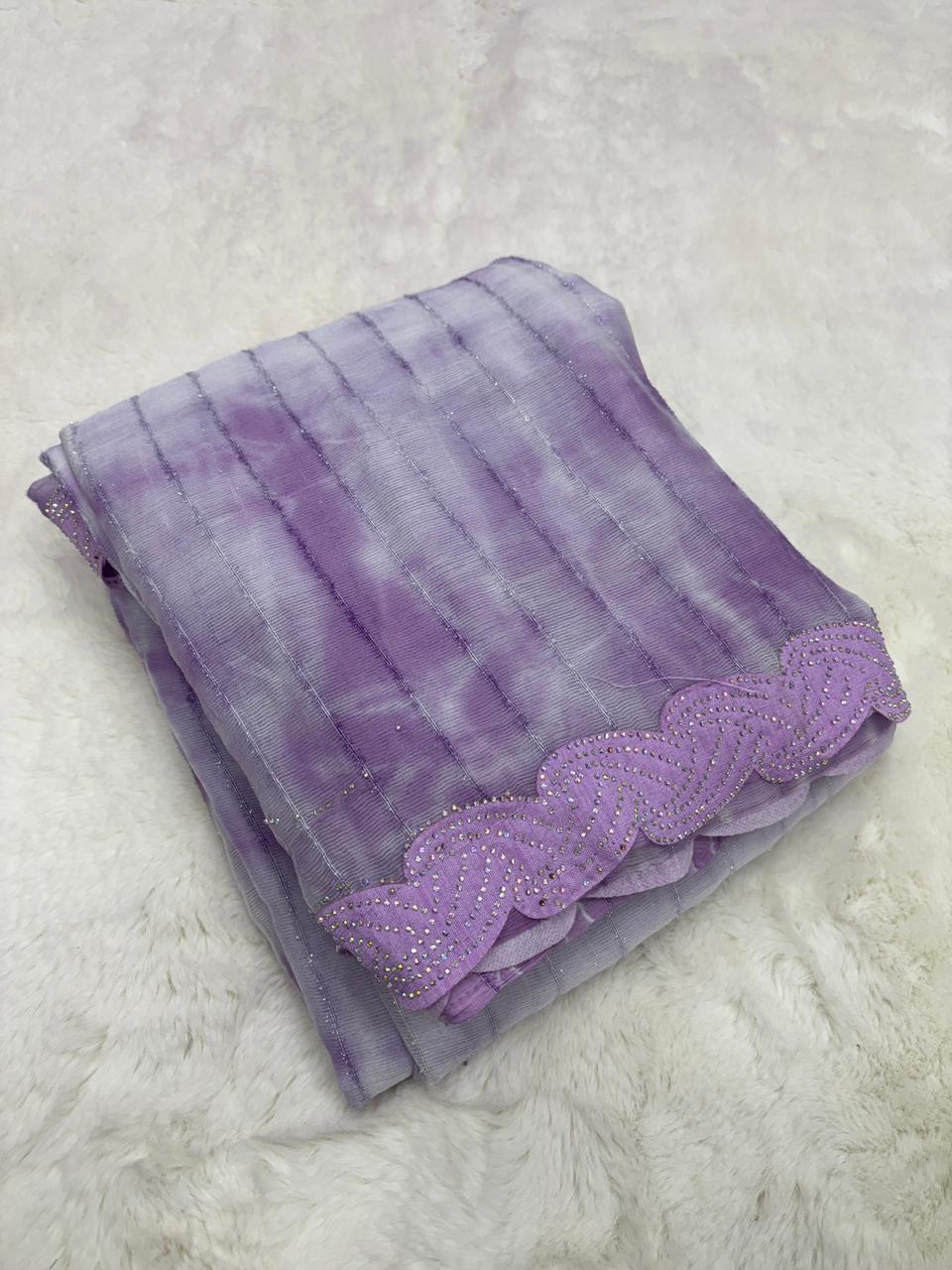 Elegant Party Wear Shimmer Georgette Silk Fabric Designer Siroski Lace Cut Work Fancy Saree For Women