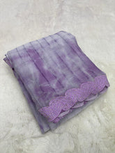 Load image into Gallery viewer, Elegant Party Wear Shimmer Georgette Silk Fabric Designer Siroski Lace Cut Work Fancy Saree For Women
