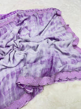 Load image into Gallery viewer, Elegant Party Wear Shimmer Georgette Silk Fabric Designer Siroski Lace Cut Work Fancy Saree For Women
