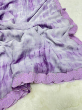 Load image into Gallery viewer, Elegant Party Wear Shimmer Georgette Silk Fabric Designer Siroski Lace Cut Work Fancy Saree For Women
