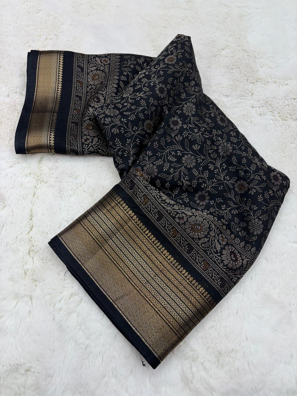 Splendiferous Festive Wear Soft Dola Silk Kalamkari Print With Jacquard Zari Border Fancy Designer Saree