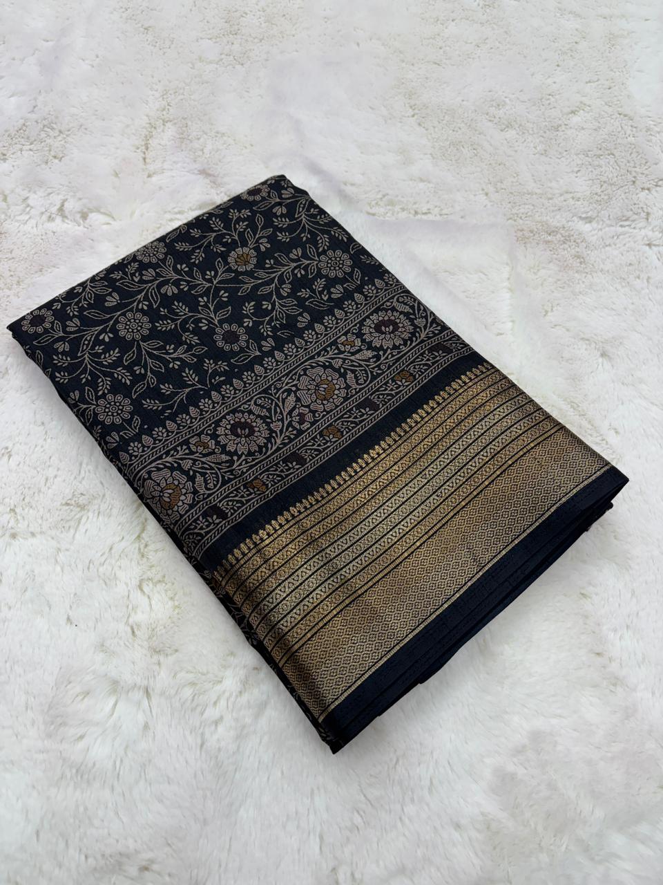 Splendiferous Festive Wear Soft Dola Silk Kalamkari Print With Jacquard Zari Border Fancy Designer Saree