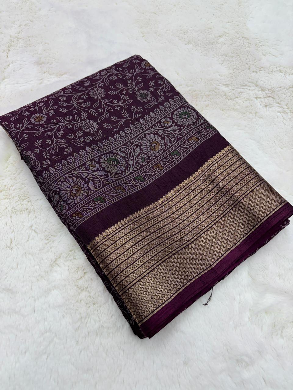 Splendiferous Festive Wear Soft Dola Silk Kalamkari Print With Jacquard Zari Border Fancy Designer Saree