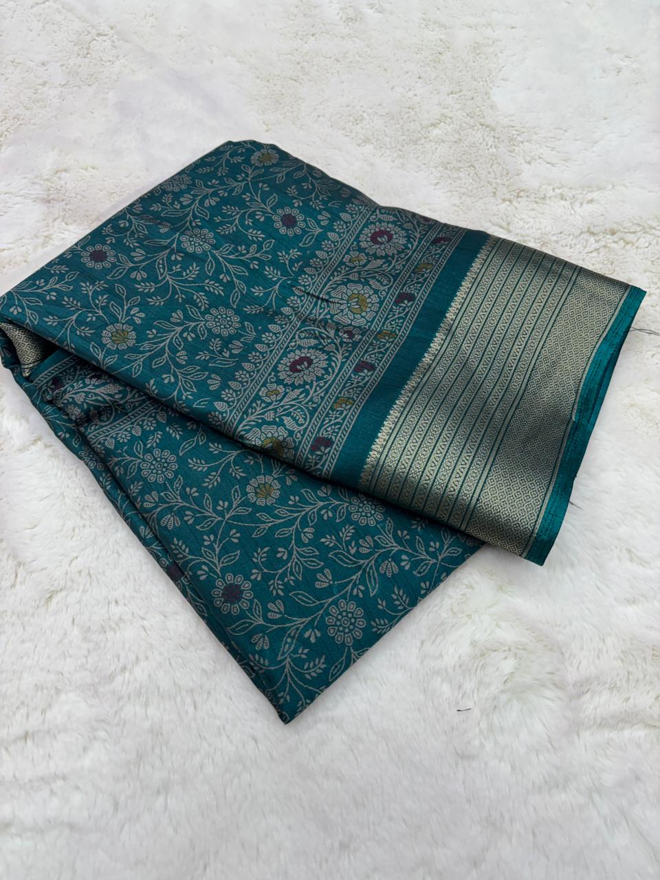 Splendiferous Festive Wear Soft Dola Silk Kalamkari Print With Jacquard Zari Border Fancy Designer Saree