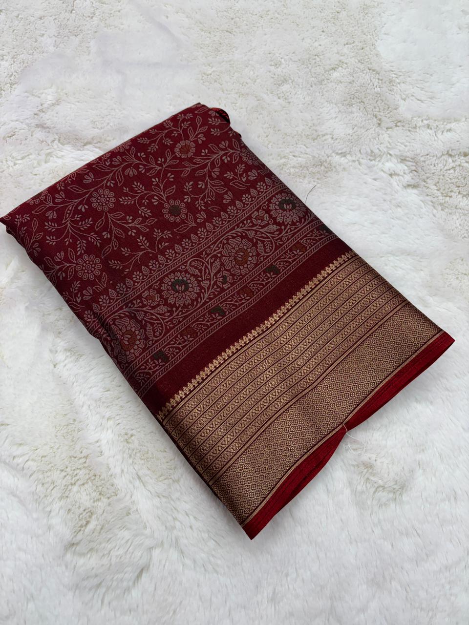 Splendiferous Festive Wear Soft Dola Silk Kalamkari Print With Jacquard Zari Border Fancy Designer Saree