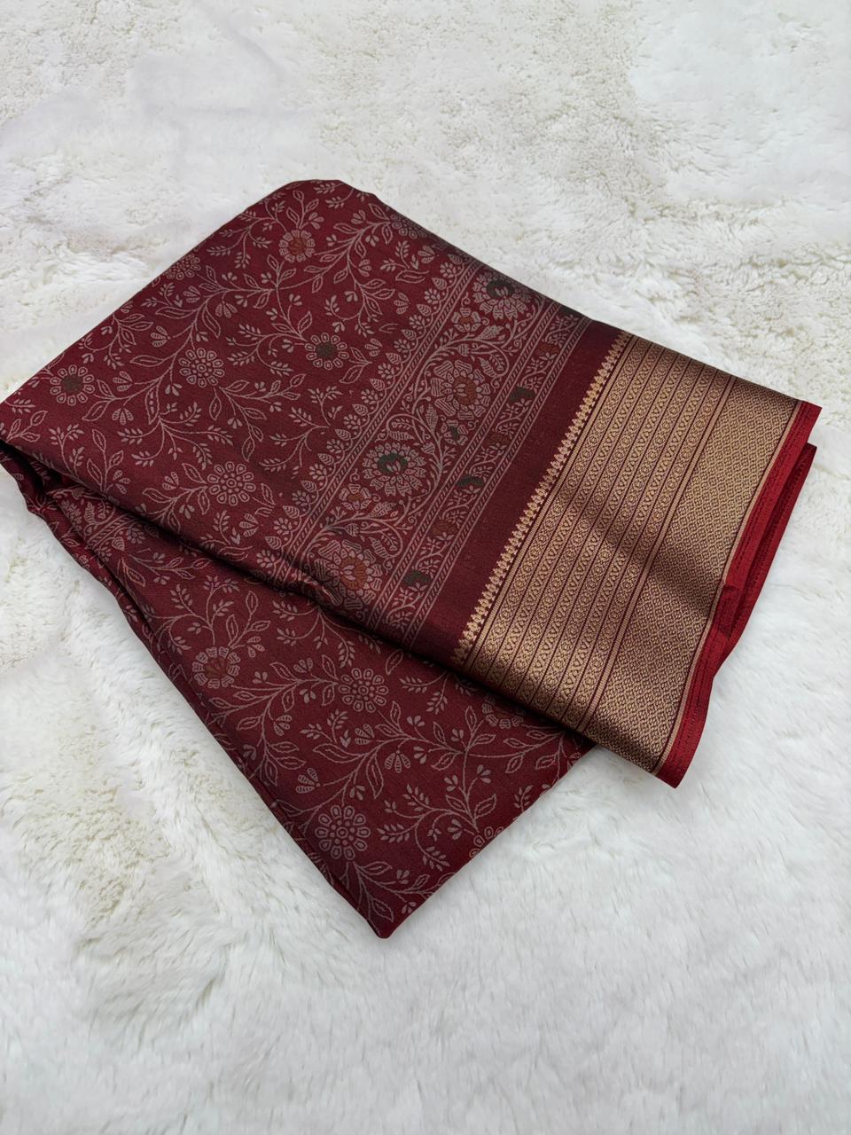 Splendiferous Festive Wear Soft Dola Silk Kalamkari Print With Jacquard Zari Border Fancy Designer Saree