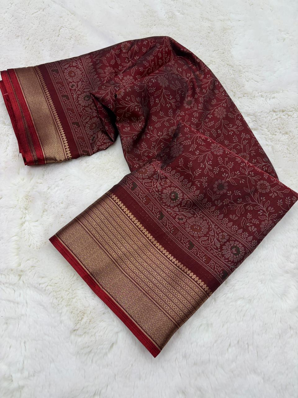 Splendiferous Festive Wear Soft Dola Silk Kalamkari Print With Jacquard Zari Border Fancy Designer Saree