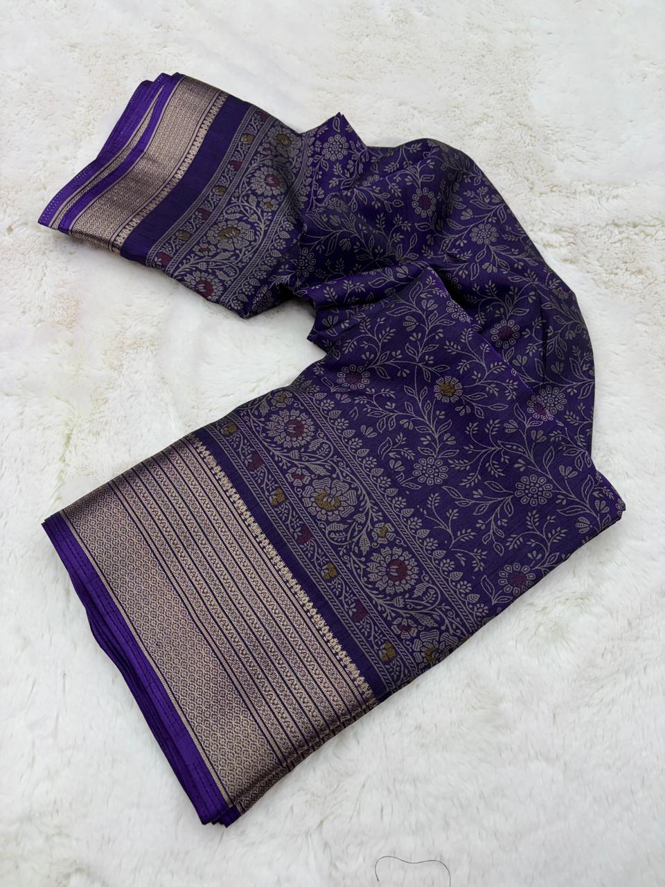 Splendiferous Festive Wear Soft Dola Silk Kalamkari Print With Jacquard Zari Border Fancy Designer Saree