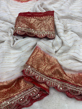 Load image into Gallery viewer, Exquisite Function Wear Viscose Georgette Jacquard Weaving n Sequence Border Work Designer Saree With Contrast Blouse Piece
