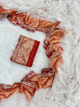 Load image into Gallery viewer, Exquisite Function Wear Viscose Georgette Jacquard Weaving n Sequence Border Work Designer Saree With Contrast Blouse Piece
