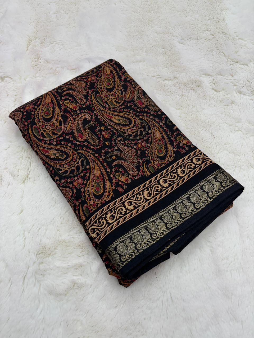 Gorgeous Festive Wear Mangalkari Mul Cotton Silk Printed Rich Pallu Designer Saree For Women