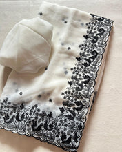 Load image into Gallery viewer, Prominent Party Wear Fendy Crush Silk Embroidery n Cutwork Border Fancy Designer Saree
