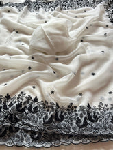 Load image into Gallery viewer, Prominent Party Wear Fendy Crush Silk Embroidery n Cutwork Border Fancy Designer Saree
