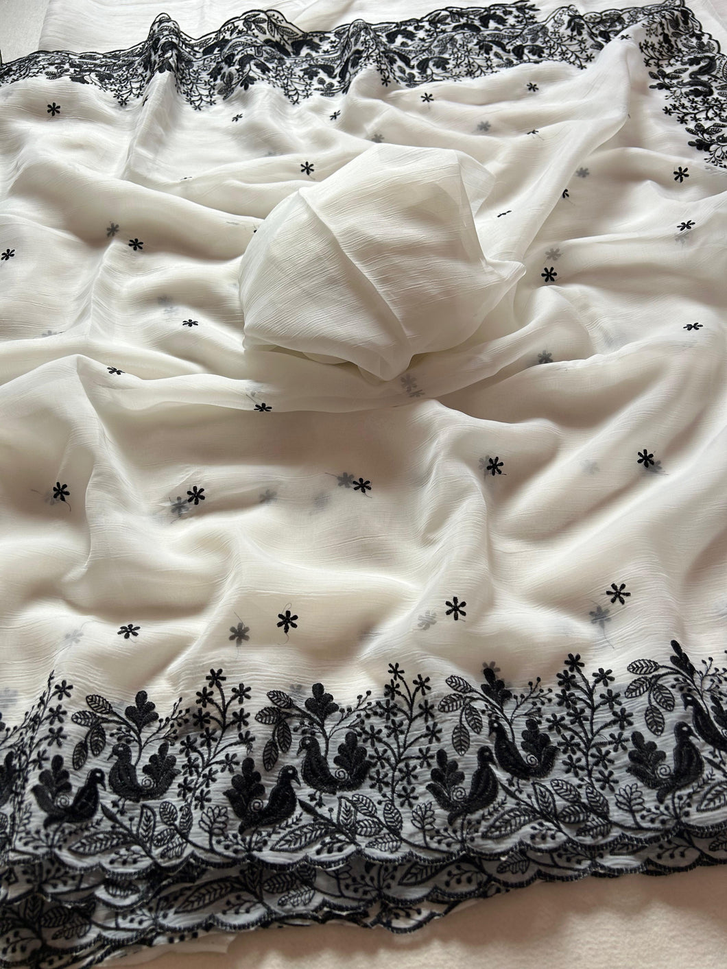 Prominent Party Wear Fendy Crush Silk Embroidery n Cutwork Border Fancy Designer Saree