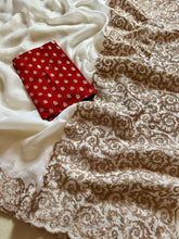 Load image into Gallery viewer, Trendy Off White Color Fendy Crush Silk Embroidery n Cut Work Saree With Marvellous Blouse Piece
