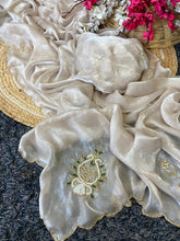 Load image into Gallery viewer, Redolent Function Wear Golden Colour Fendy Satin Silk Handwork Fancy Designer Saree For Women
