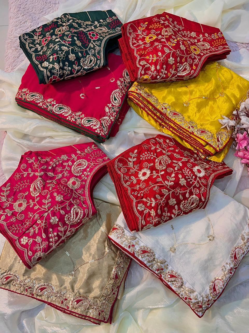 Lassitude Festive Wear Chinon Silk Sequence n Thread Work Fancy Designer Saree With Contrast Stitched Blouse