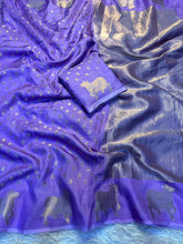 Load image into Gallery viewer, Charismatic Party Wear Pure Soft Viscose Crape Silk Zari Chit Palllu n Pichwari Border Fancy Designer Saree With Blouse
