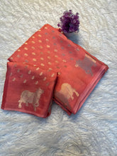 Load image into Gallery viewer, Charismatic Party Wear Pure Soft Viscose Crape Silk Zari Chit Palllu n Pichwari Border Fancy Designer Saree With Blouse
