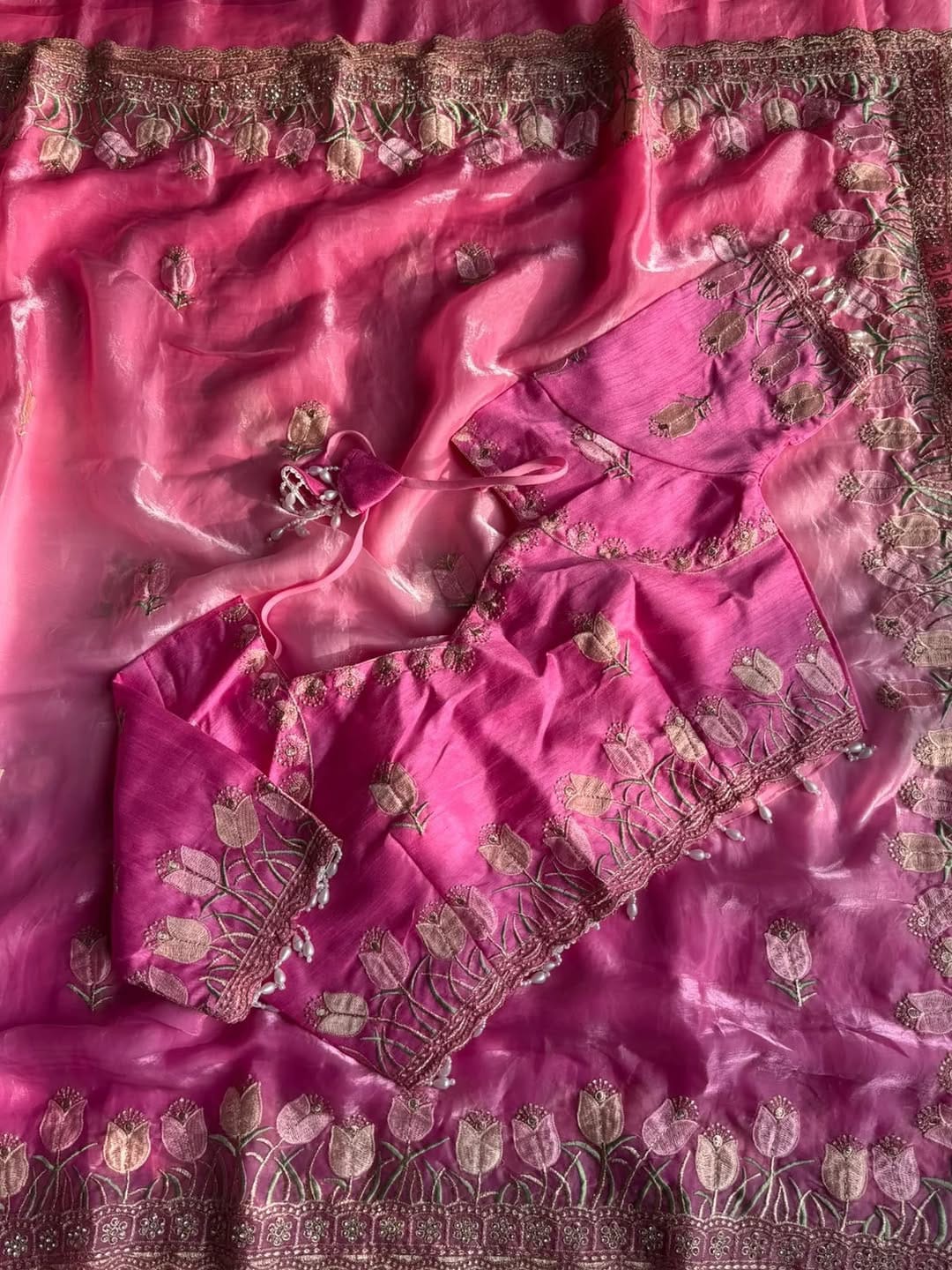 New Wedding Wear Pedding Color Soft Silk Embroidery Work Fancy Designer Saree With Stitched Blouse