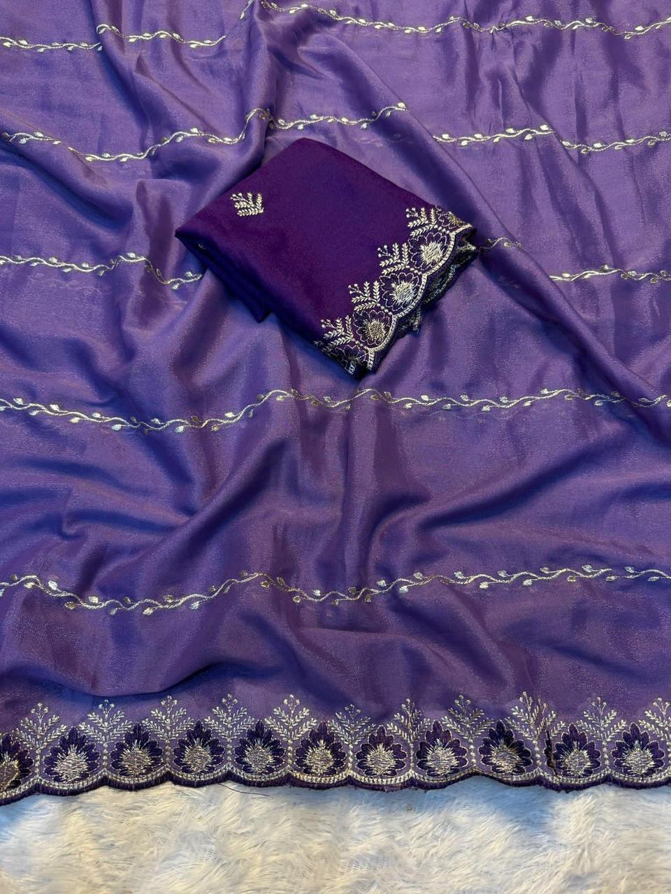 Imaginative Function Wear Georgette Fabric Embroidary Sequence Work Lehriya Design Fancy Saree With Contrast Blouse Piece