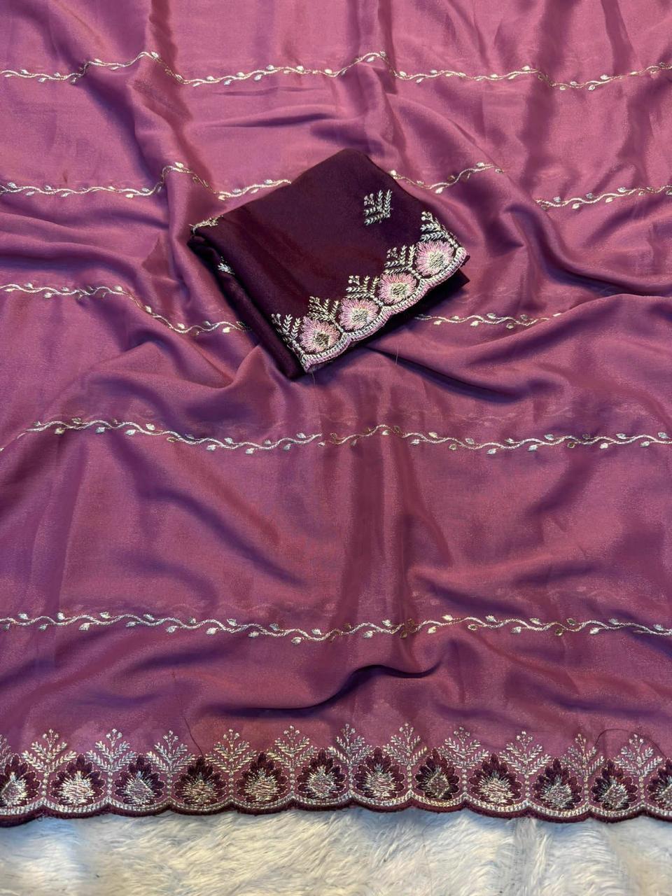 Imaginative Function Wear Georgette Fabric Embroidary Sequence Work Lehriya Design Fancy Saree With Contrast Blouse Piece