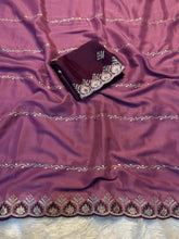 Load image into Gallery viewer, Imaginative Function Wear Georgette Fabric Embroidary Sequence Work Lehriya Design Fancy Saree With Contrast Blouse Piece
