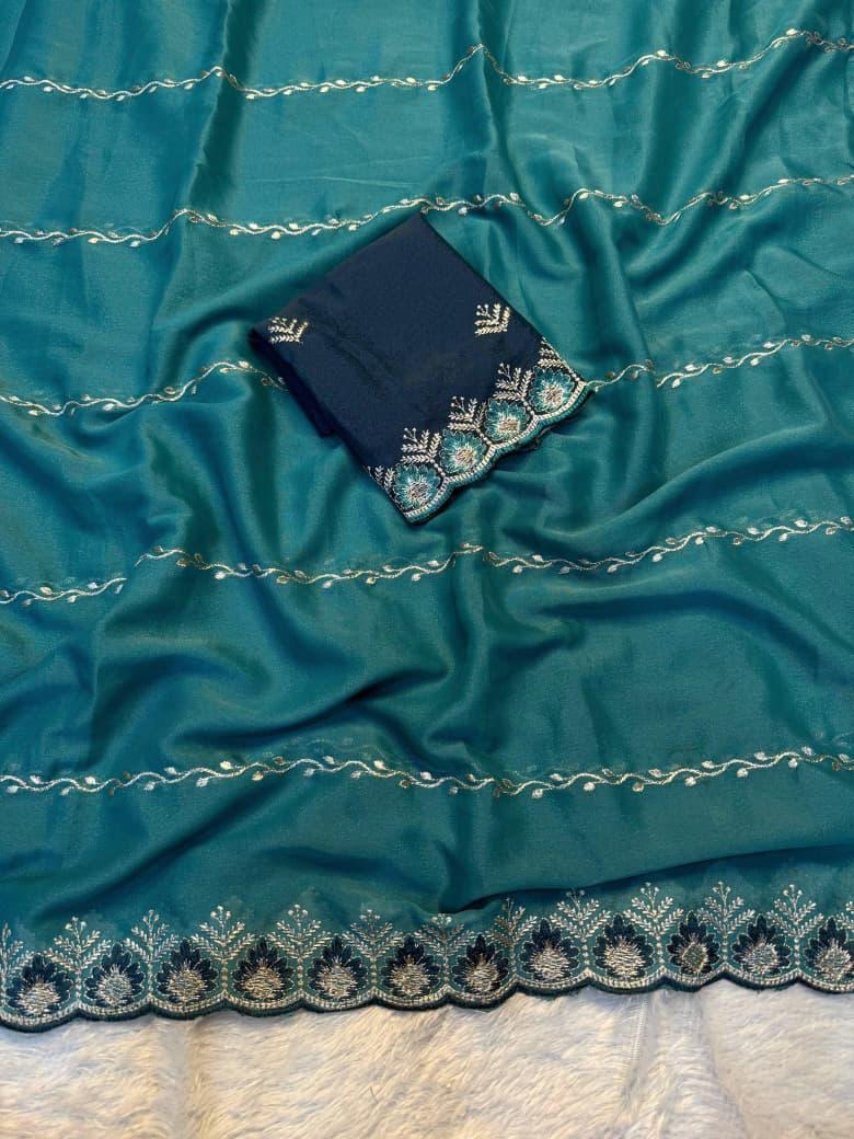 Imaginative Function Wear Georgette Fabric Embroidary Sequence Work Lehriya Design Fancy Saree With Contrast Blouse Piece