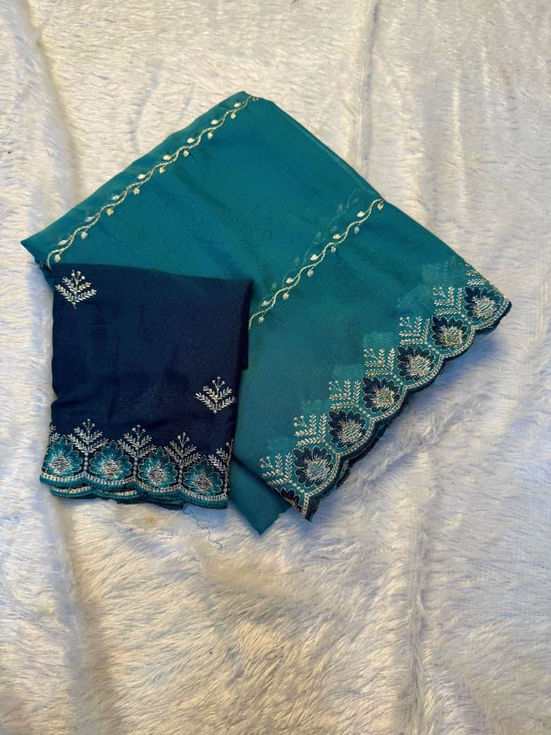 Imaginative Function Wear Georgette Fabric Embroidary Sequence Work Lehriya Design Fancy Saree With Contrast Blouse Piece