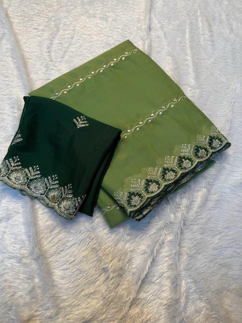 Imaginative Function Wear Georgette Fabric Embroidary Sequence Work Lehriya Design Fancy Saree With Contrast Blouse Piece