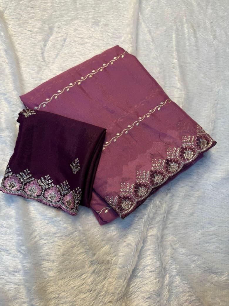 Imaginative Function Wear Georgette Fabric Embroidary Sequence Work Lehriya Design Fancy Saree With Contrast Blouse Piece