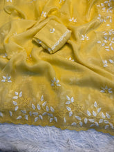 Load image into Gallery viewer, Concentrating Party Wear Shimmer Georgette Thread Work Leaf Design Fancy Saree With Blouse Piece
