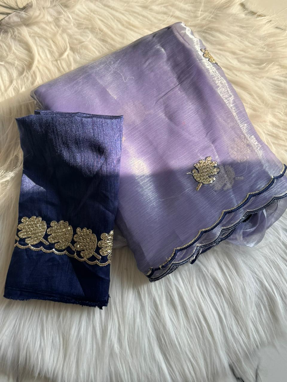 Opulent Party Wear Sparkle Babrbari Silk Sequins n Cut Work Saree With Contrast Blouse Piece