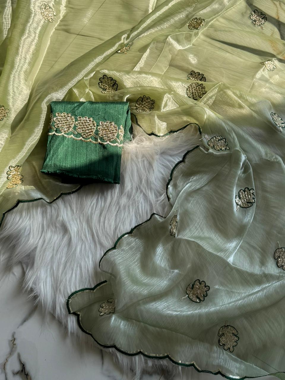 Opulent Party Wear Sparkle Babrbari Silk Sequins n Cut Work Saree With Contrast Blouse Piece
