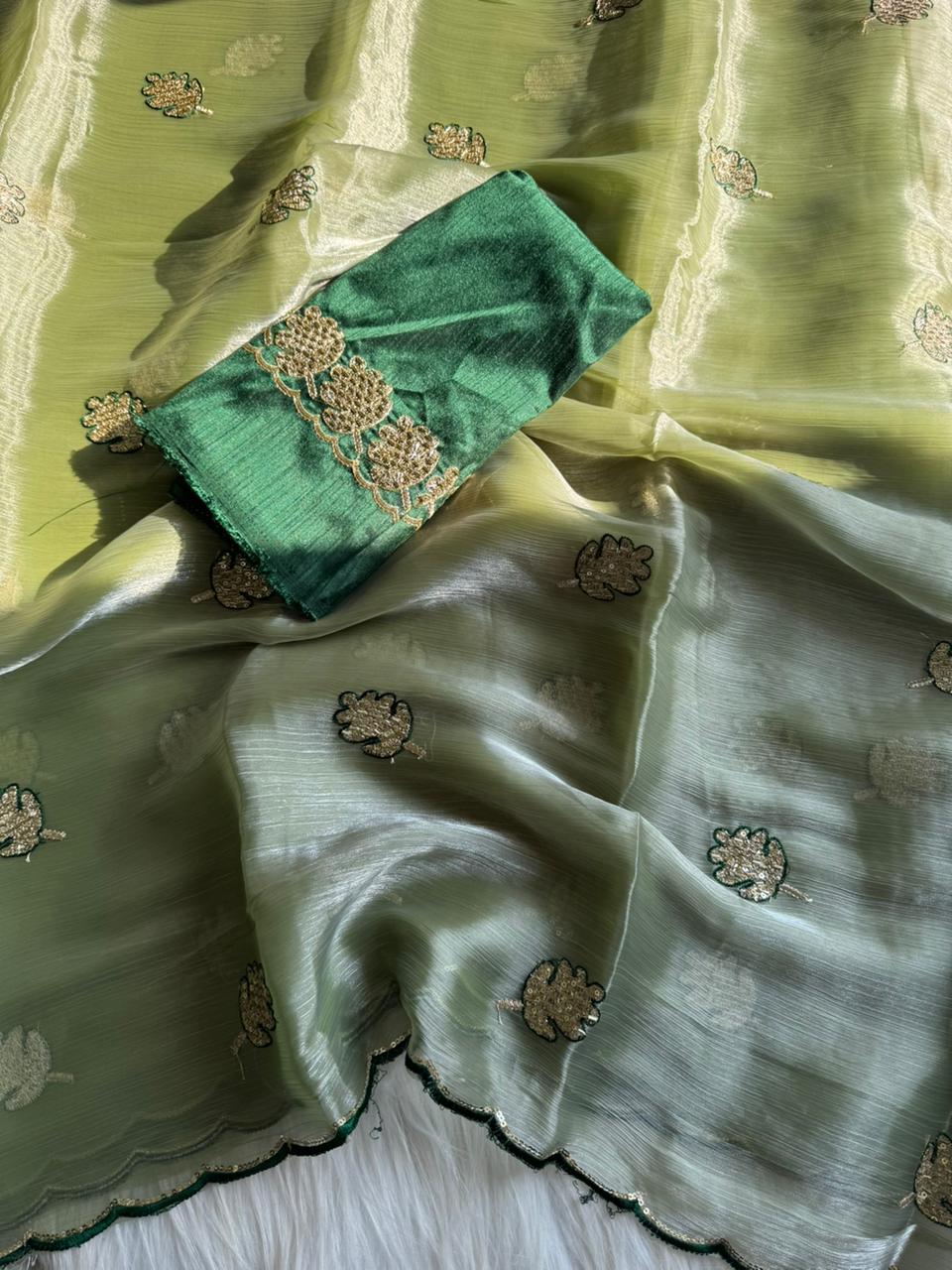 Opulent Party Wear Sparkle Babrbari Silk Sequins n Cut Work Saree With Contrast Blouse Piece