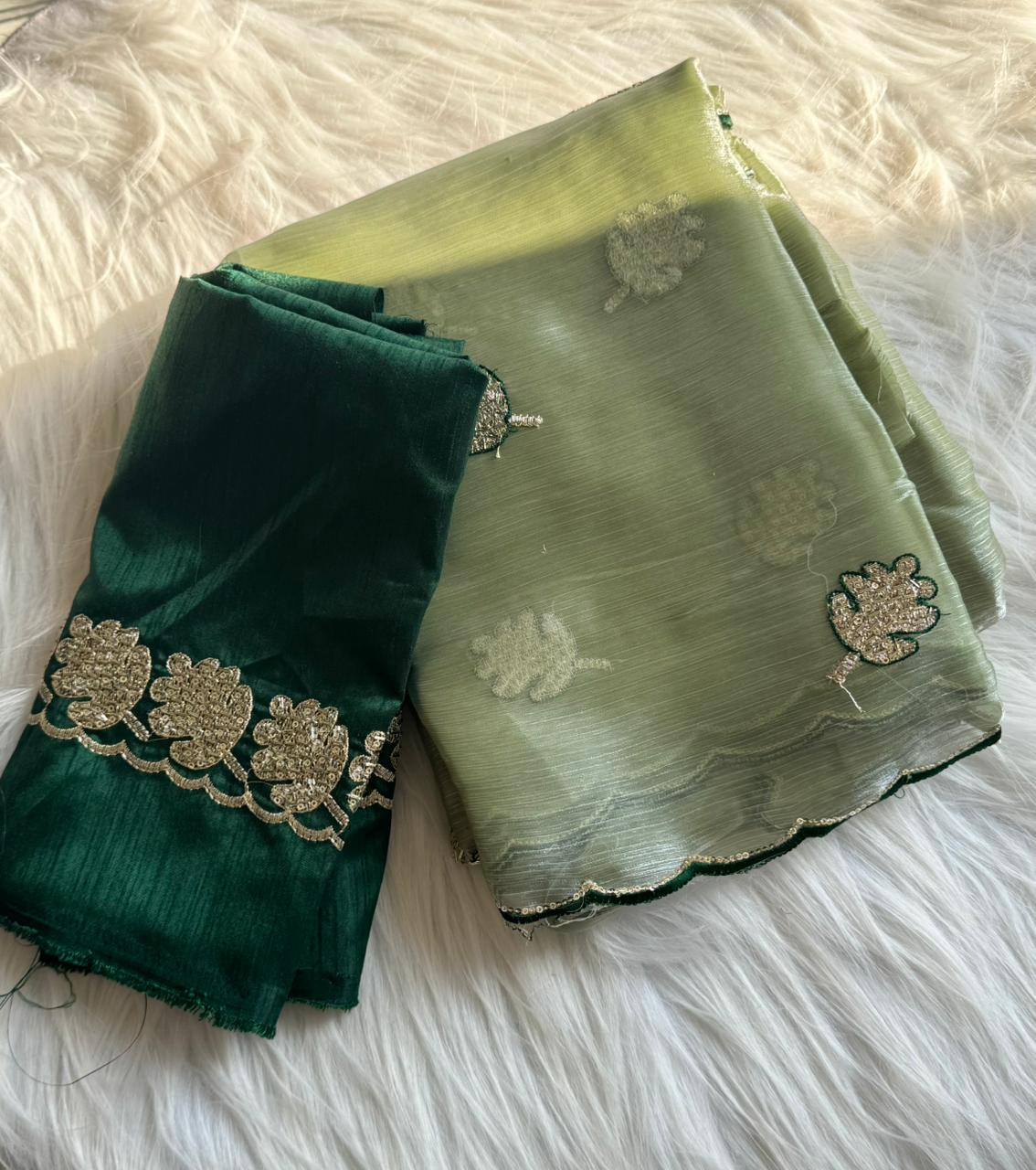 Opulent Party Wear Sparkle Babrbari Silk Sequins n Cut Work Saree With Contrast Blouse Piece