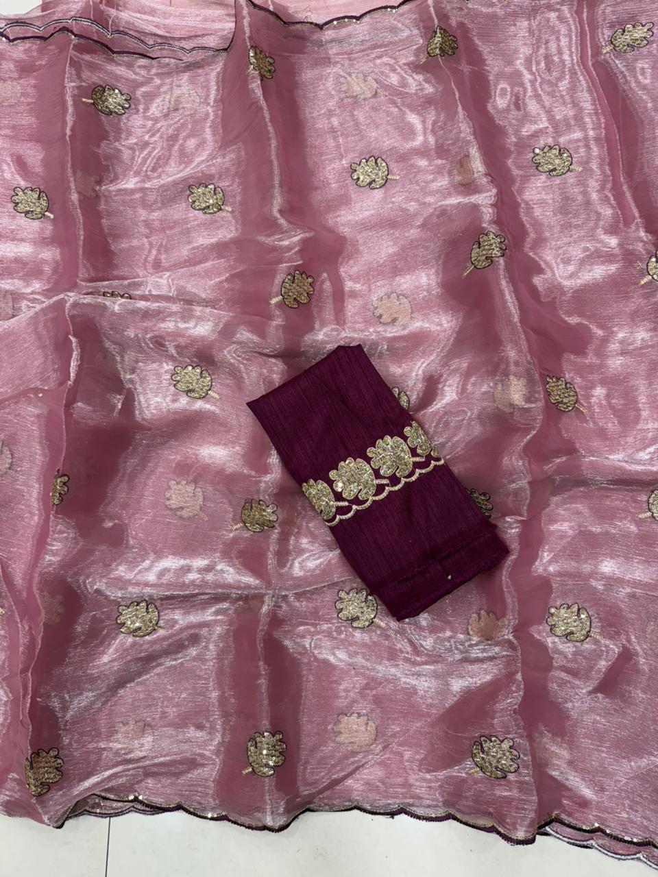 Opulent Party Wear Sparkle Babrbari Silk Sequins n Cut Work Saree With Contrast Blouse Piece