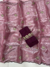 Load image into Gallery viewer, Opulent Party Wear Sparkle Babrbari Silk Sequins n Cut Work Saree With Contrast Blouse Piece
