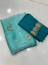 Load image into Gallery viewer, Opulent Party Wear Sparkle Babrbari Silk Sequins n Cut Work Saree With Contrast Blouse Piece
