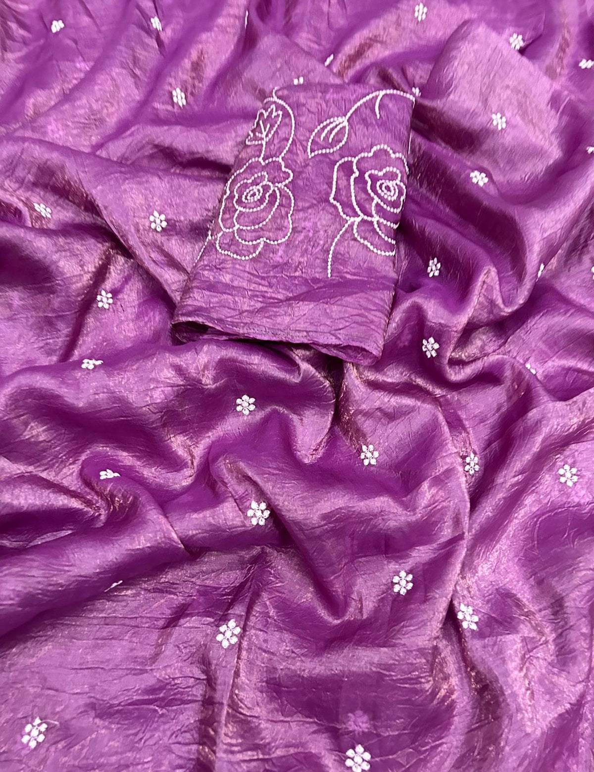 Admirable Pink Color Crush Silk Embroidery Work Fancy Designer Saree With Appealing Blouse Piece