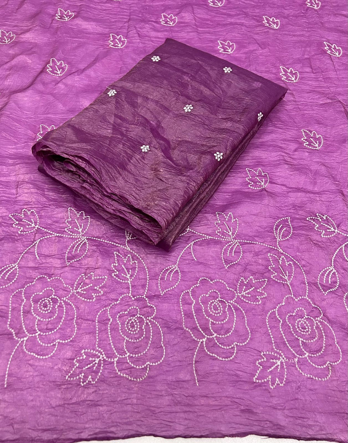 Admirable Pink Color Crush Silk Embroidery Work Fancy Designer Saree With Appealing Blouse Piece