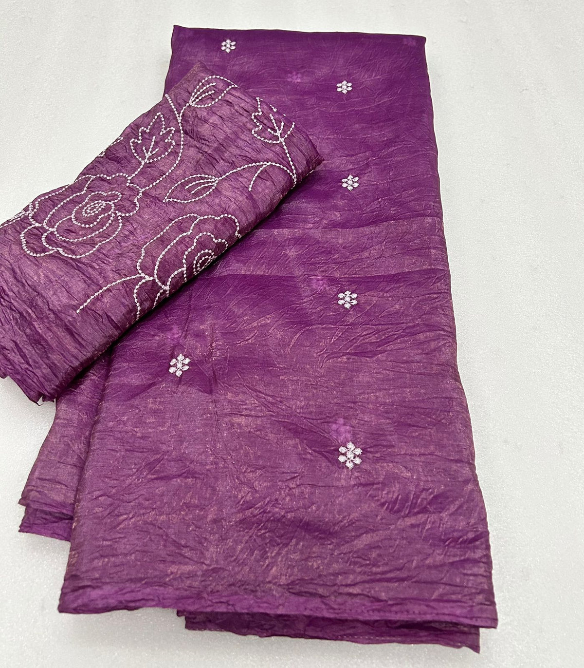 Admirable Pink Color Crush Silk Embroidery Work Fancy Designer Saree With Appealing Blouse Piece