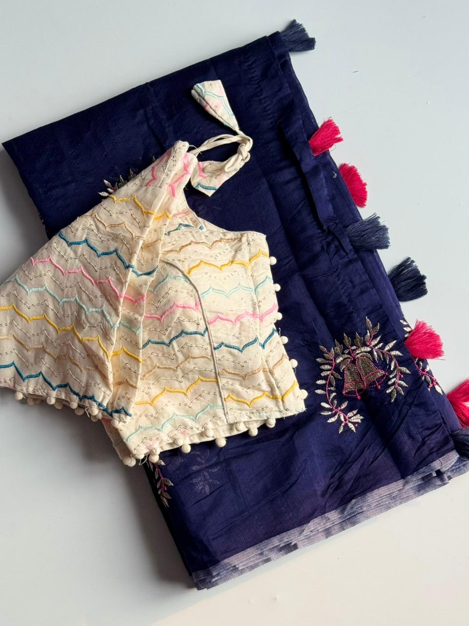 Scrupulous Function Wear Chanderi Cotton Embroidery n Tussels Work Fancy Designer Saree With Stitched Blouse