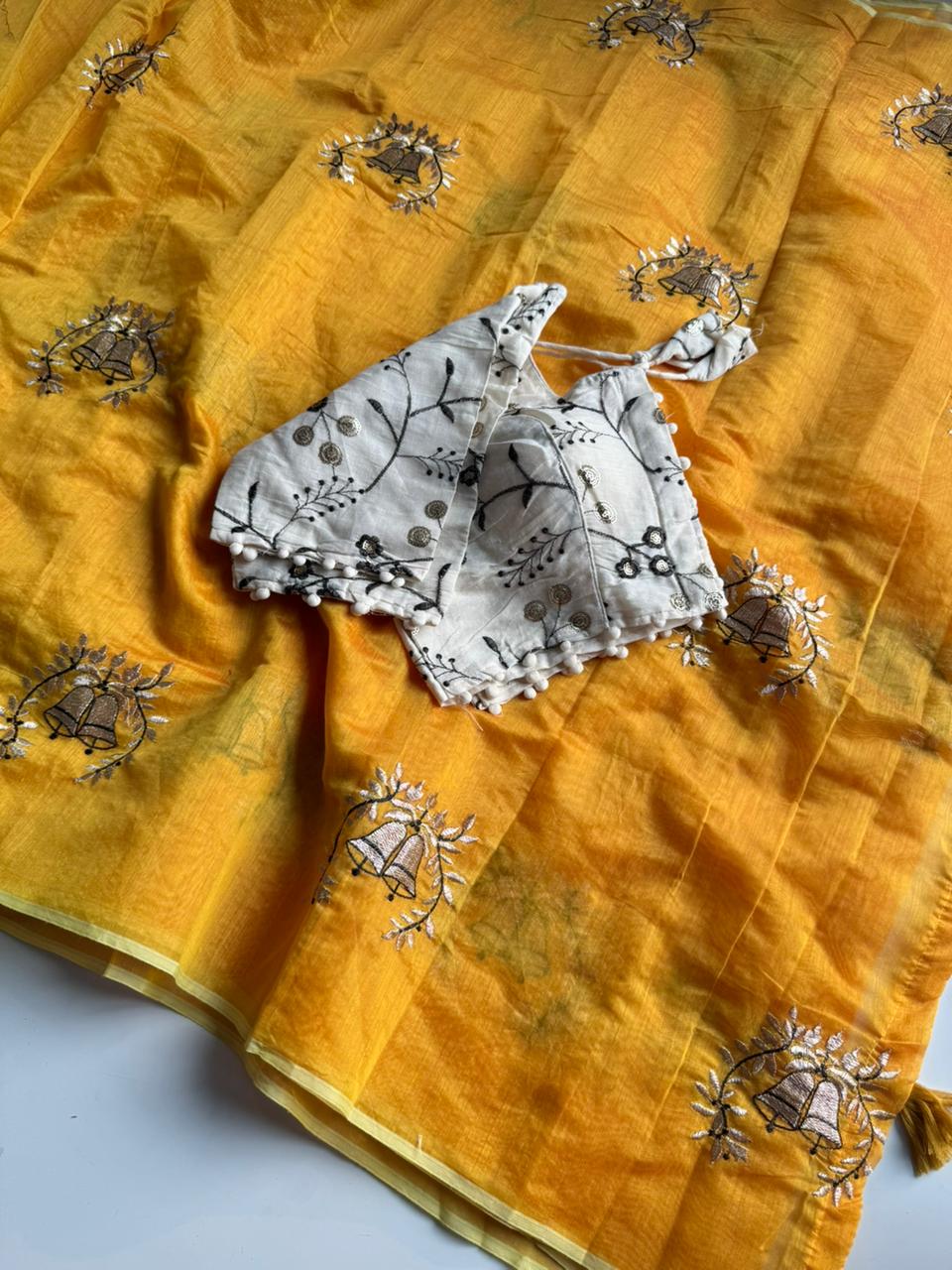Scrupulous Function Wear Chanderi Cotton Embroidery n Tussels Work Fancy Designer Saree With Stitched Blouse