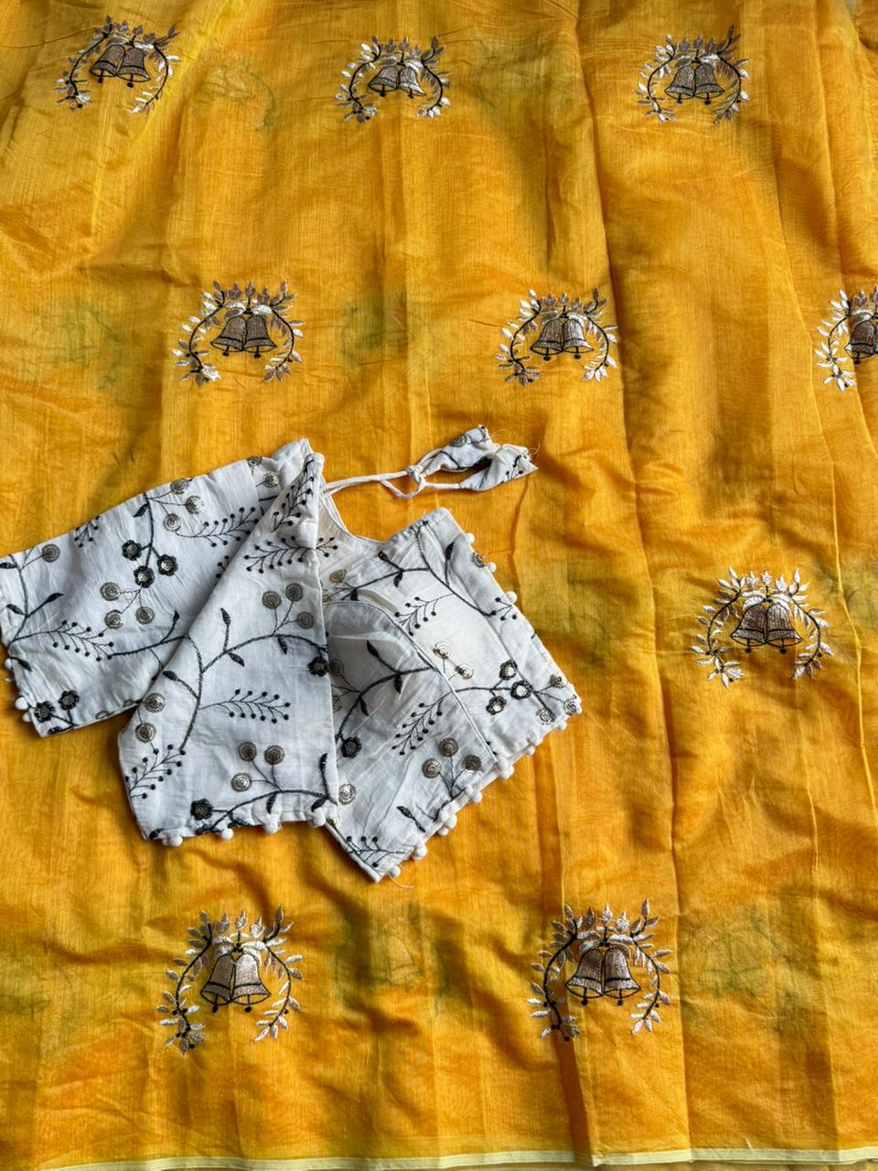 Scrupulous Function Wear Chanderi Cotton Embroidery n Tussels Work Fancy Designer Saree With Stitched Blouse