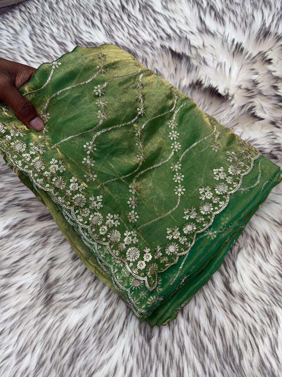 Glamorous Party Wear Satin Silk Sequence n Stunning Cut Work Fancy Saree With Adorned Blouse Piece